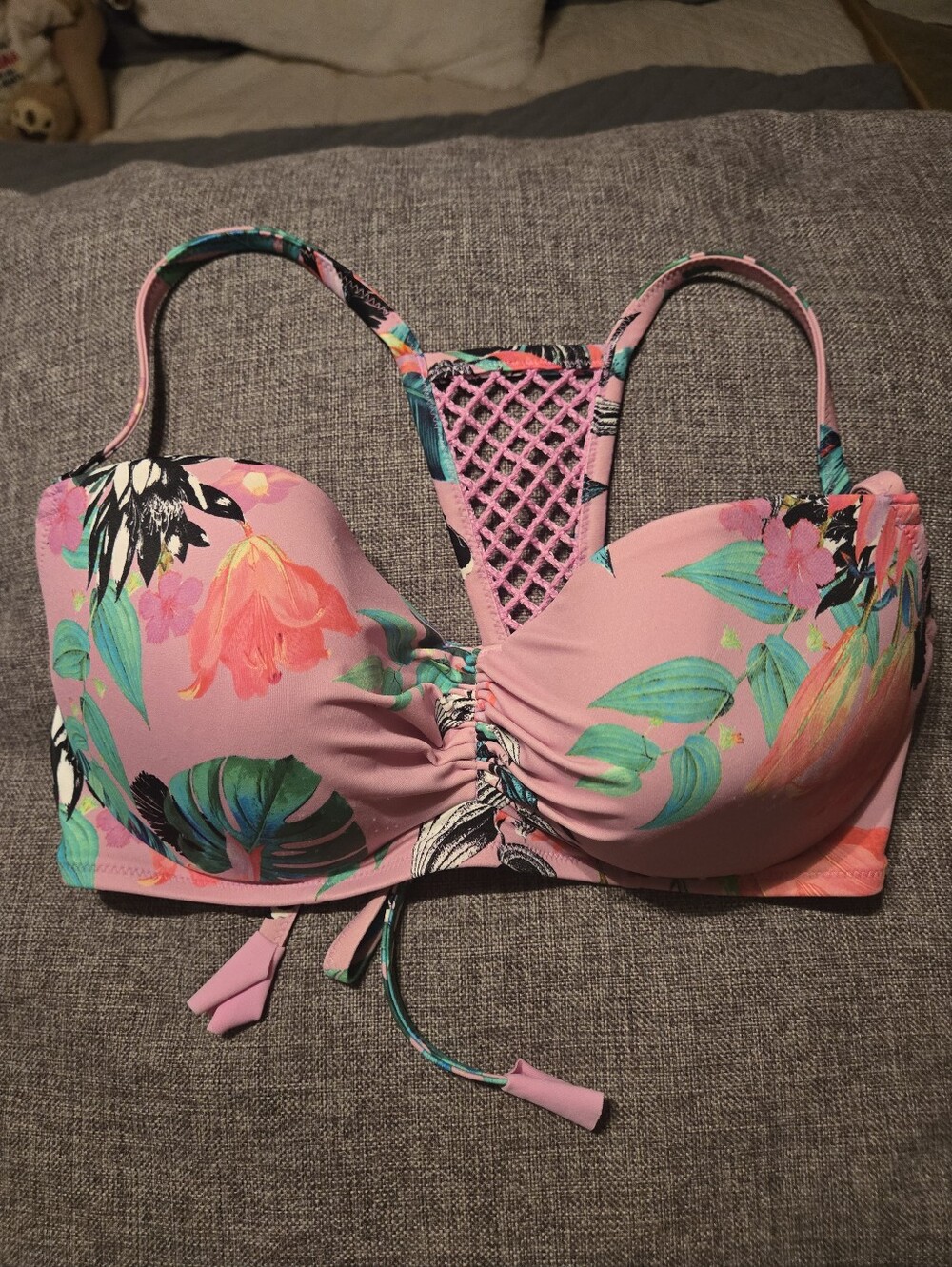 Shade & Shore Pink Tropical Lattice Bikini Top